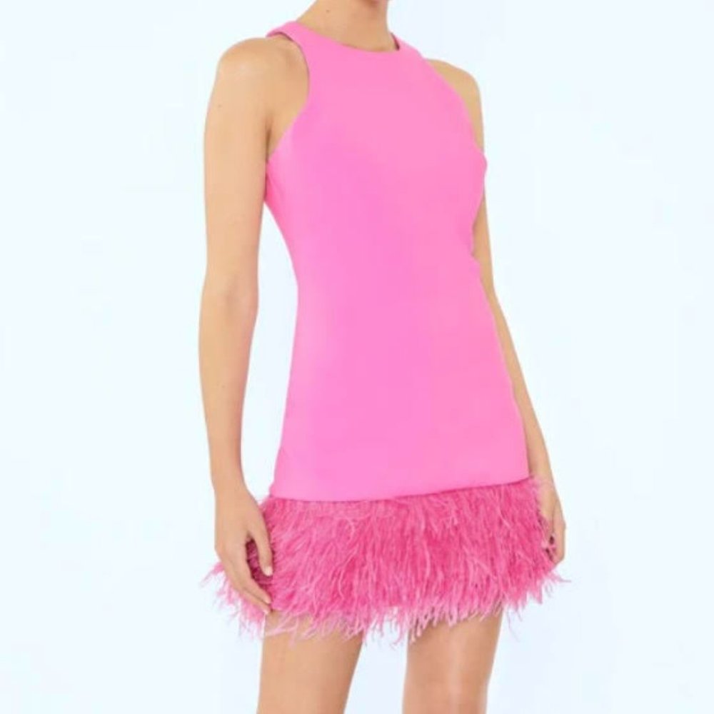 Likely Pink Feathered Mini Dress 4 S
